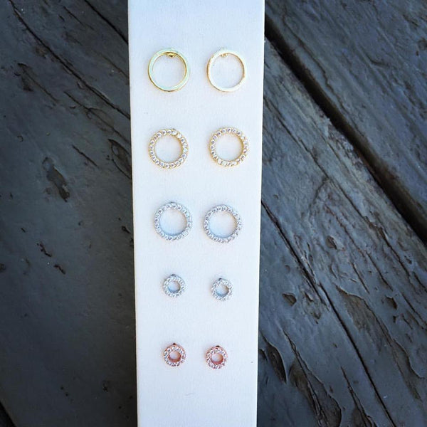 Petite Open Pave Circle Studs - Onyx and Blush
 - 5