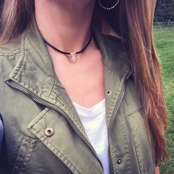 Pearl Hamsa Choker