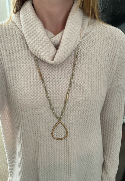 Beaded Gold Teardrop Necklace