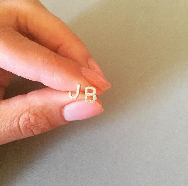 Diamond Initial Stud Earrings - Onyx and Blush
 - 4