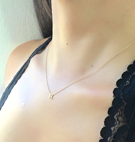 14K Gold Initial Necklace - Onyx and Blush
 - 3