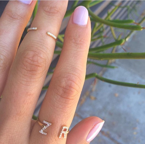 Diamond Initials Cuff Ring - Onyx and Blush
 - 2