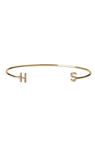 Diamond Initials Cuff Bracelet - Onyx and Blush
 - 1