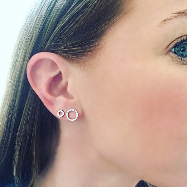 Petite Open Pave Circle Studs (STERLING)