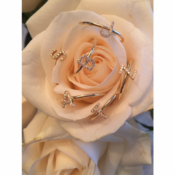 Diamond Initial Ring - Onyx and Blush
 - 3