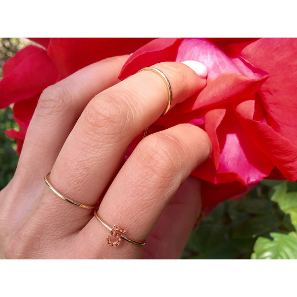 Diamond Initial Ring - Onyx and Blush
 - 4