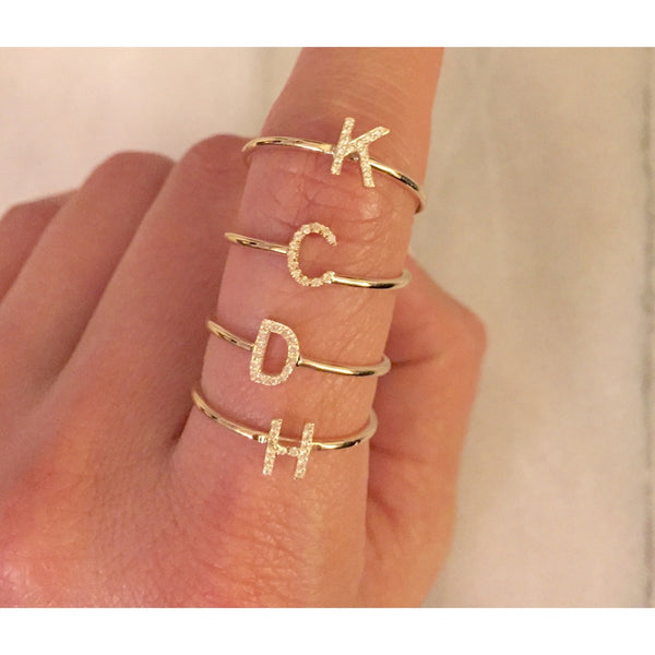 Diamond Initial Ring - Onyx and Blush
 - 5