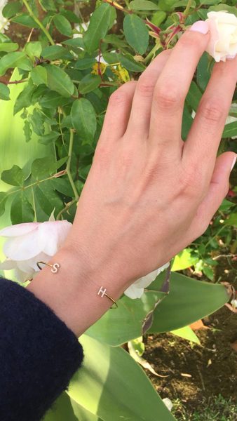 Diamond Initials Cuff Bracelet - Onyx and Blush
 - 2