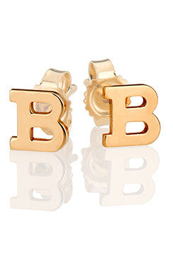14k Gold Initial Stud Earrings - Onyx and Blush
 - 1