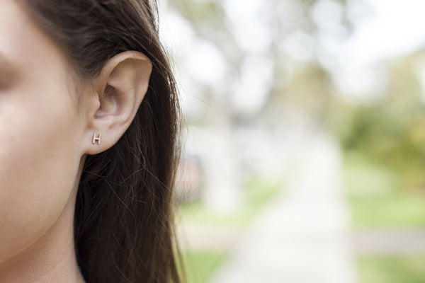 Diamond Initial Stud Earrings - Onyx and Blush
 - 2