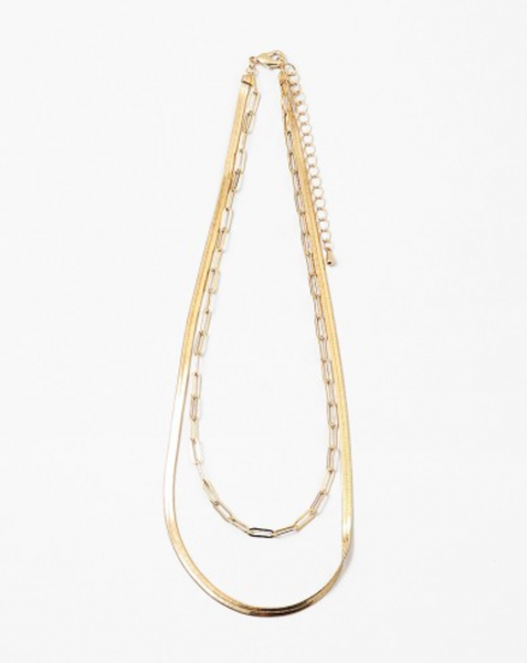 Gold Double Paper Clip and Snake Chain