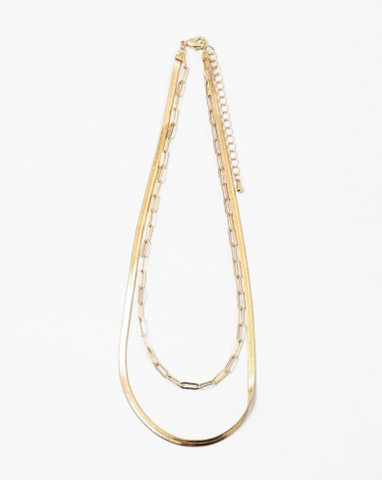 Gold Double Paper Clip and Snake Chain