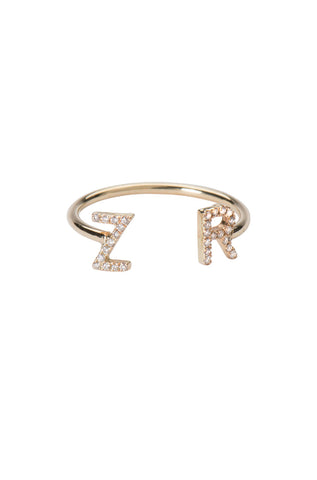 Diamond Initials Cuff Ring - Onyx and Blush
 - 1
