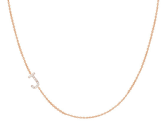 14K Gold Diamond Side Initial Necklace - Onyx and Blush
 - 1