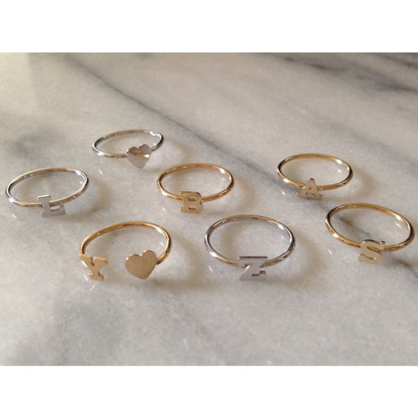 14K Gold Initial Ring - Onyx and Blush
 - 4